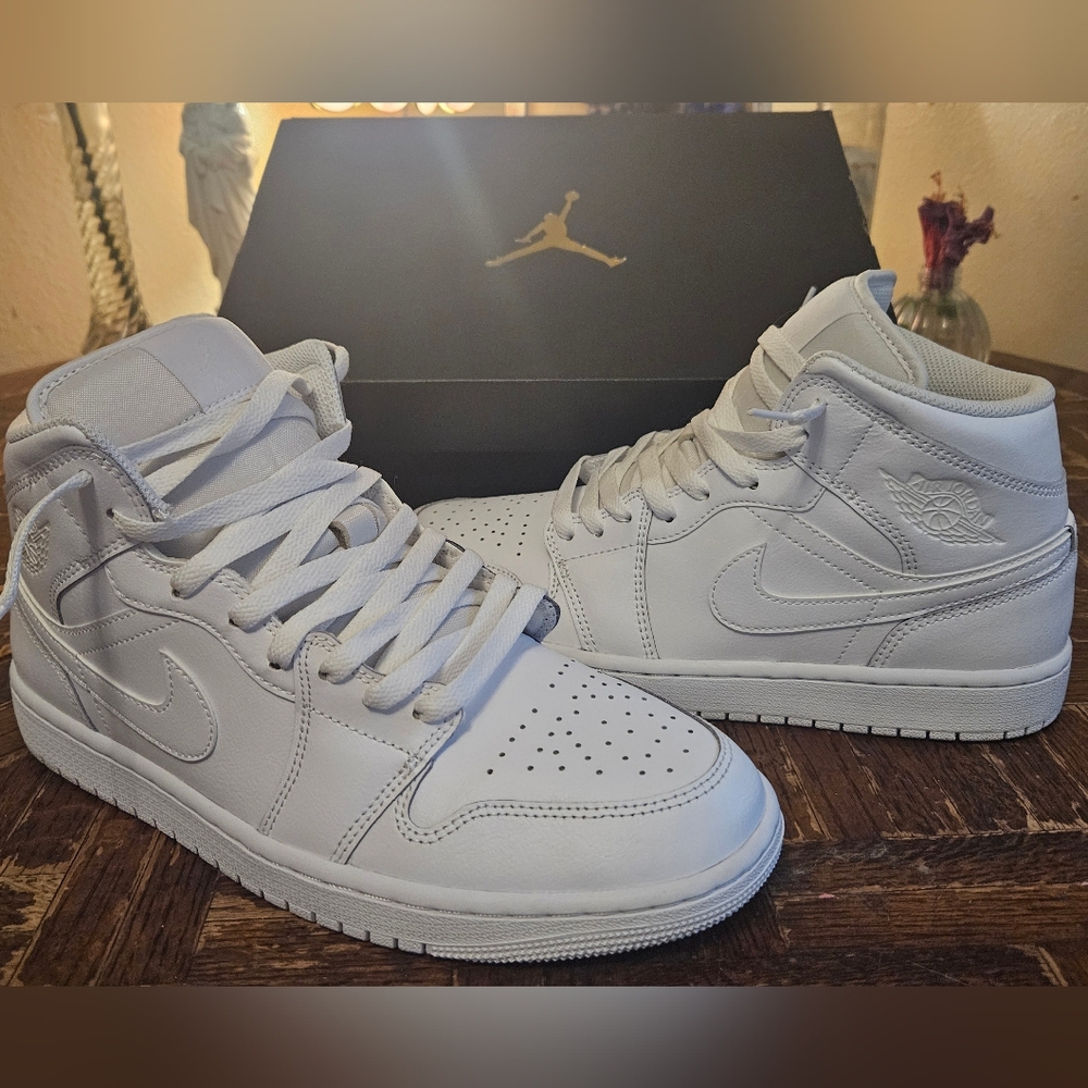 Nike Air Jordan 1 Mid / Triple White /  Men's Size 9